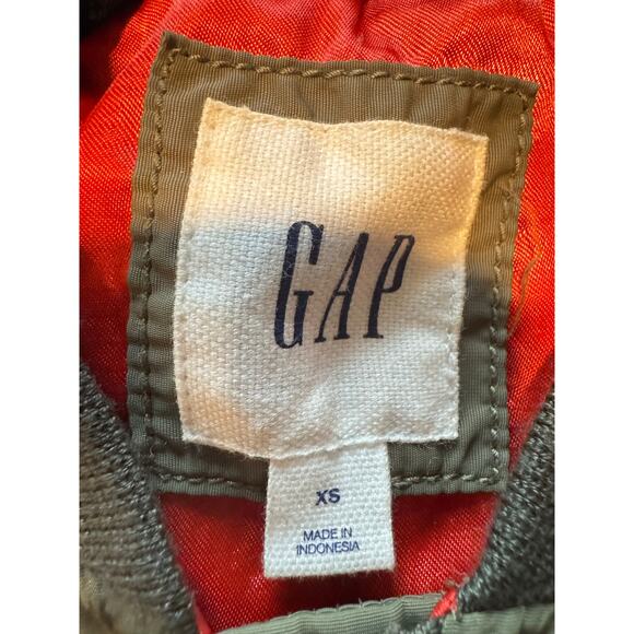 GAP Women’s Bomber Jacket XS Olive Green Nylon Orange Lining Military Style - Picture 4 of 7